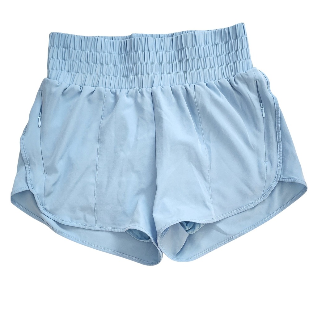 Pinspark Womens High Waisted Athletic Running Shorts Blue Smocked Waist Size M